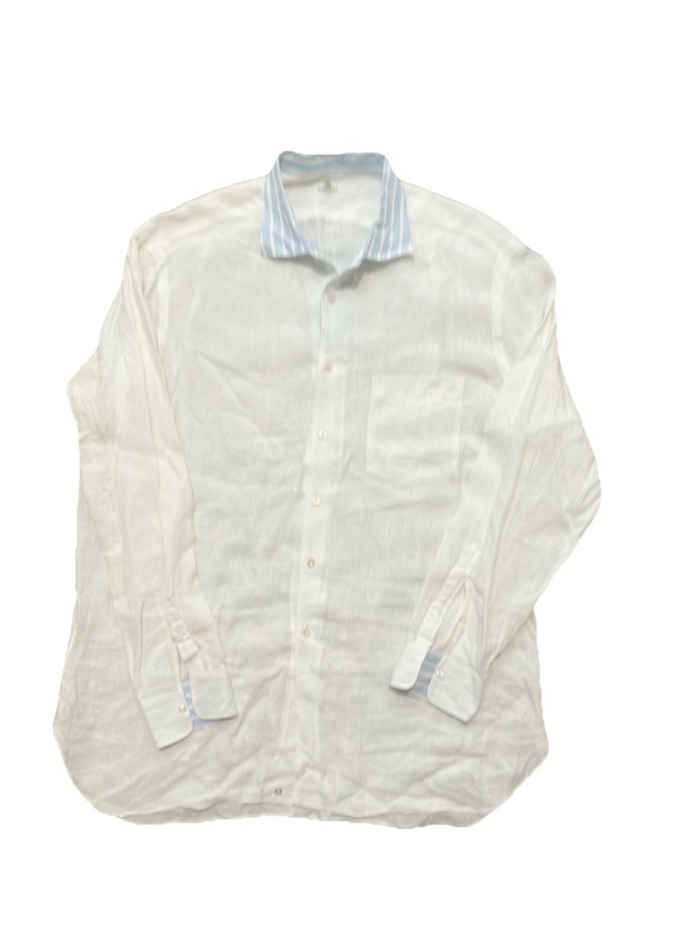 Luigi Borrelli Napoli Royal Collection White Linen Shirt Contrast Striped XL